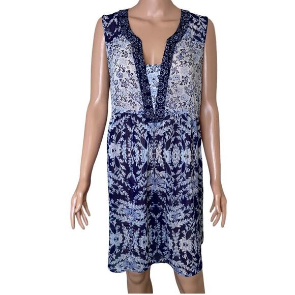 Knox Rose Shift Dress Womens Navy Blue Floral Print W/ Tank Sleeveless SZ Large - Picture 2 of 7